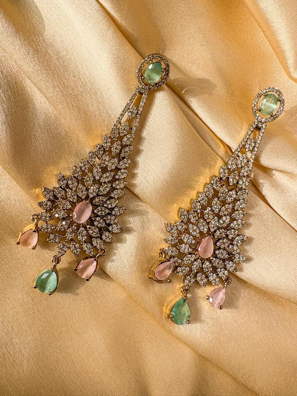 Blush Mint Regal Drop AD Earrings - Image 1